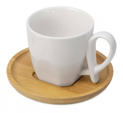 Кофейная пара с бамбуковым блюдцем Mandy, белый (Р)