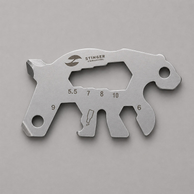 Мини-мультитул карманный Stinger, 55 x 35 мм, 5 функций, медведь, нержавеющая сталь, серебристый, в блистере