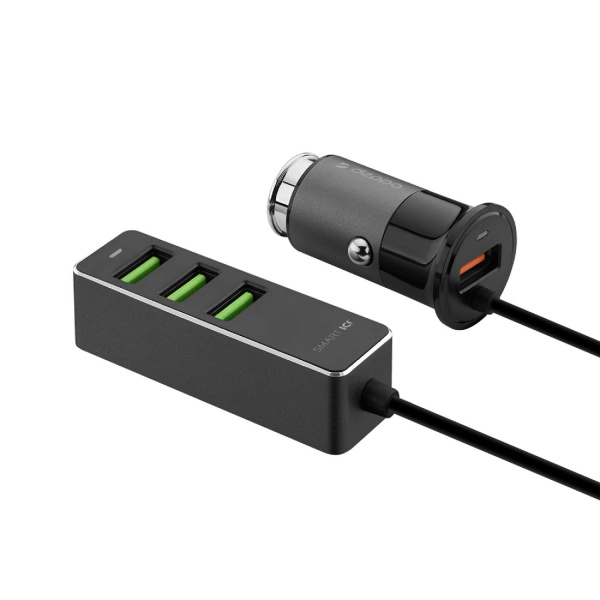 АЗУ 1 USB + 3 USB для пассажиров, QC 3.0, 7А, алюминий, графит, Deppa