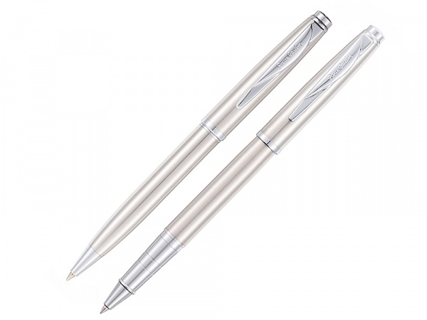 Набор Pierre Cardin коллекция ПАРА (PEN&PEN) : ручка шариковая + роллер. Корпус - латунь и хромоникилевое покрытие.Отделка и детали дизайна - сталь, хром. Цвет - серебристый. Упаковка Е.