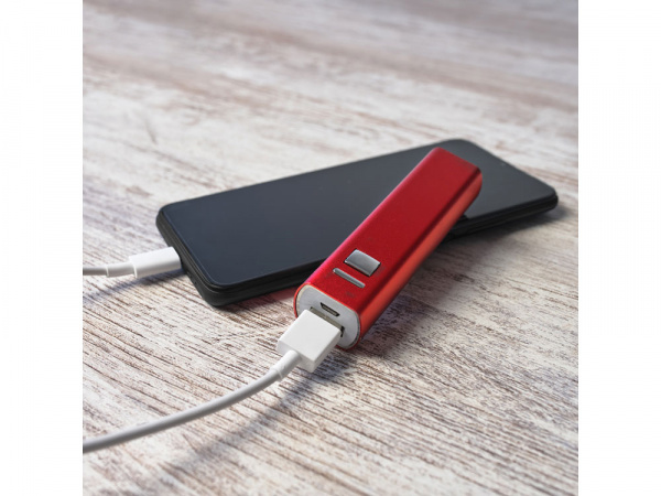 Внешний аккумулятор BENDER из алюминия емкостью 2600 мАч, красный