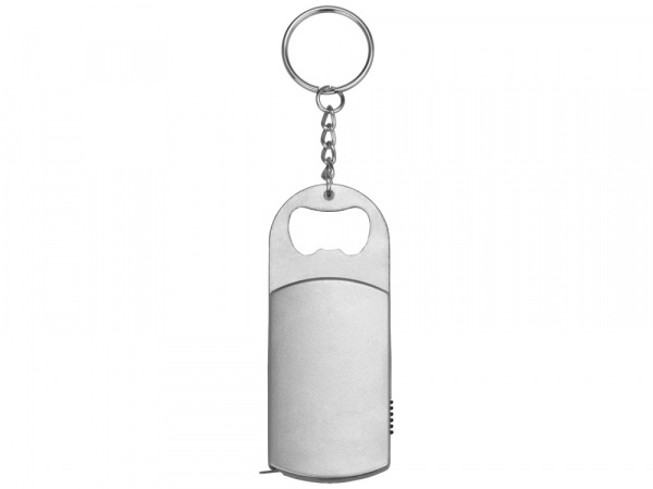 Брелок-открывалка с рулеткой и фонариком Open, серебристый