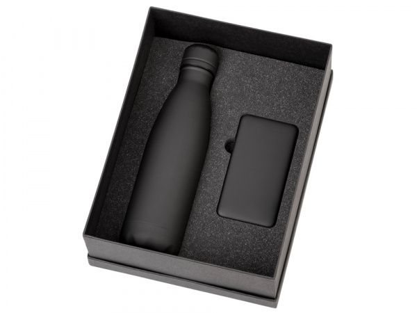 Подарочный набор с термобутылкой и повербанком С1, 5000 mAh, черный