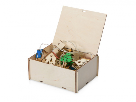 Елочная гирлянда с лампочками Новогодняя цветная + деревянная коробка с наполнителем-стружкой Ларь