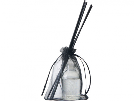 Диффузор с ароматом Еловые шишки и хвоя, 30мл, стекло, пробка, палочки 5 шт., мешочек из органзы черный