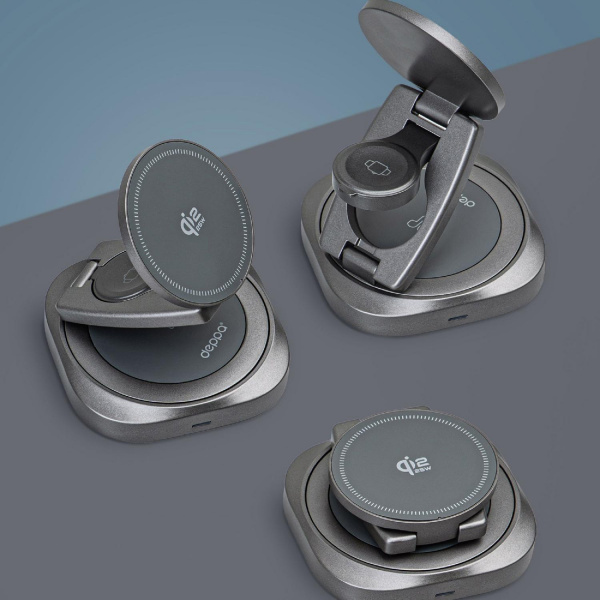 Беспроводная зарядная станция 3 в 1 QI2.2 Fold Power, Серая, Deppa