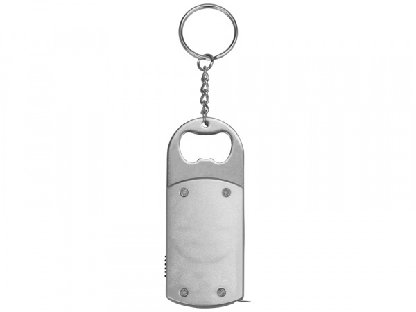 Брелок-открывалка с рулеткой и фонариком Open, серебристый