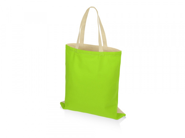 Сумка для шопинга Twin двухцветная из хлопка, 180 г/м2, зеленое яблоко/натуральный