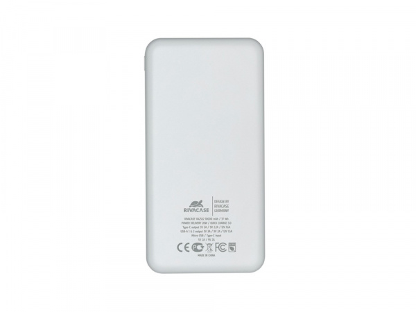 RIVACASE VA2532 (10000 мАч) QC/PD 20W внешний аккумулятор с дисплеем, белый 12/48