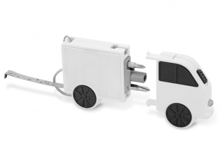 Рулетка в виде автомобиля с набором отверток, белый