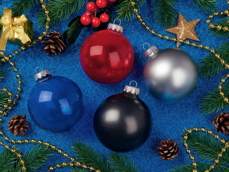 Стеклянный елочный шар Christmas bauble, черный металлик, с серебристым колпачком в черной коробке