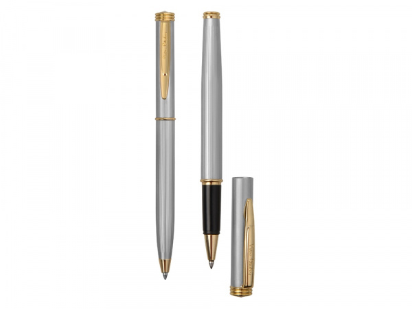 Набор Pierre Cardin коллекция ПАРА (PEN&PEN) : ручка шариковая + роллер. Корпус - латунь, отделка - глянцевое покрытие. Детали дизайна - позолота. Цвет - серебристо-бежевый. Упаковка Е.