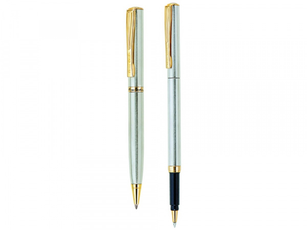 Набор Pierre Cardin коллекция ПАРА (PEN&PEN) : ручка шариковая + роллер, корпус - латунь. Отделка - стальное матовое покрытие. Детали дизайна - позолота. Цвет - стальной.
