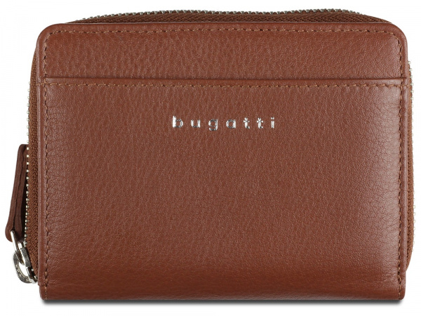 Кошелёк женский BUGATTI Lady Top, на молнии, коньячный, натуральная воловья кожа, 12х2,5х9 см