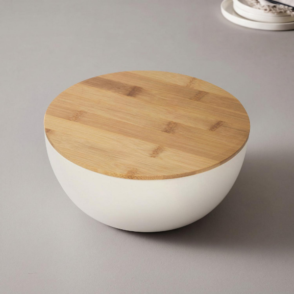 Салатник Bowl с бамбуковой крышкой, бежевый