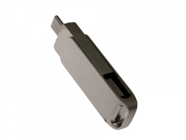 USB 3.0- флешка на 32 Гб поворотный механизм 2 в 1, c дополнительным разъемом Type-C с одноцветным металлическим клипом, серый