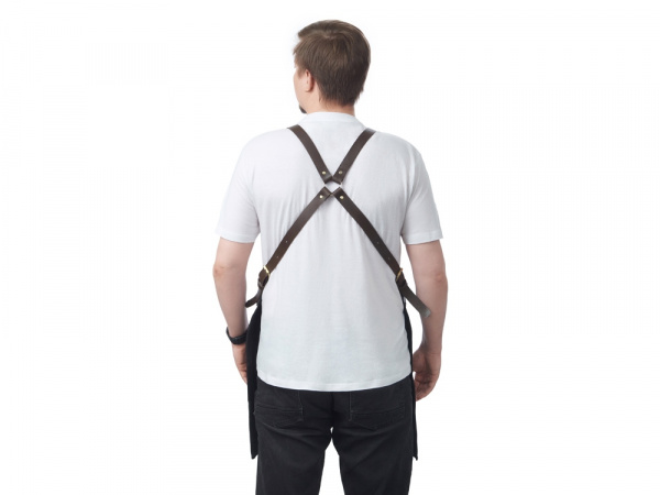 Фартук из канваса с ремнями из натуральной кожи, материал: канвас смесовый, плотность 450 гр/м, натуральная кожа КРС, цвет черный, коричневый темный