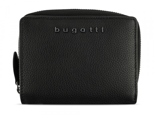 Кошелёк женский BUGATTI Bella, с RFID защитой, чёрный, воловья кожа/полиэстер, 12х2,5х9,5 см
