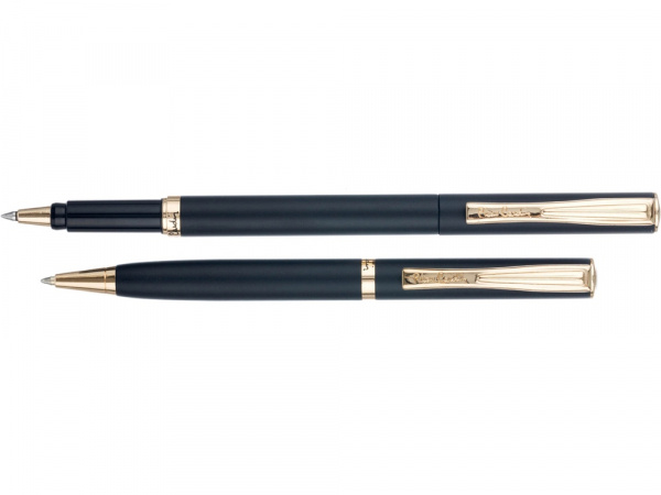 Набор Pierre Cardin коллекция ПАРА (PEN&PEN): ручка шариковая + роллер. Корпус - латунь. Отделка -стальное покрытие. Детали дизайна - позолота. Цвет - черный