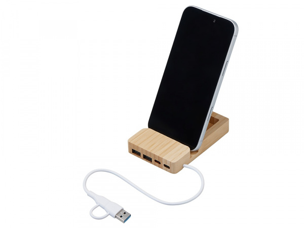 USB хаб Memo, 2*USB, 2*Type C, бамбук